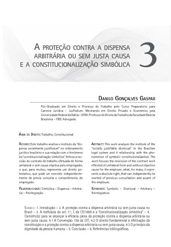 A proteção contra a dispensa arbitrária ou sem justa causa e a  constitucionalização simbólica