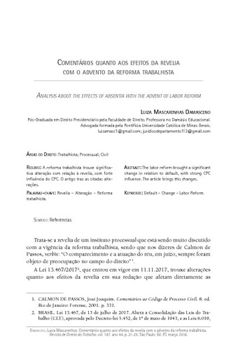 Comentários quanto aos efeitos da revelia com o advento da reforma  trabalhista