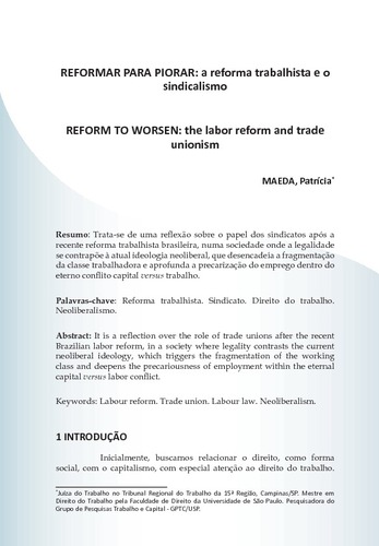 Reformar Para Piorar A Reforma Trabalhista E O Sindicalismo