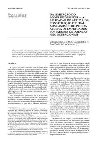 A proteção contra a dispensa arbitrária ou sem justa causa e a  constitucionalização simbólica