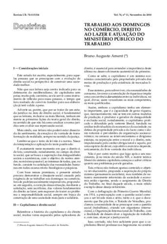 Trabalho aos domingos no comércio, direito ao lazer e atuação do Ministério  Público do Trabalho