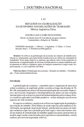 PDF) GLOBALIZAÇÃO ECONÔMICA E IMPASSES ACERCA DA ABORDAGEM INTERDISCIPLINAR  NA FLEXIBILIZAÇÃO DO DIREITO DO TRABALHO.