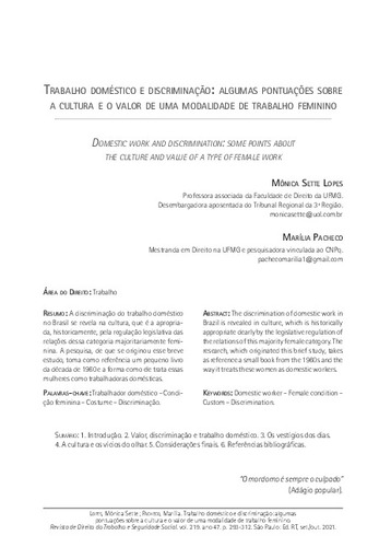 Trabalho doméstico e discriminação: algumas pontuações sobre a